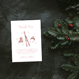 Pink Winter Woodland Après Bébé Ski Baby Shower  サンキューカード