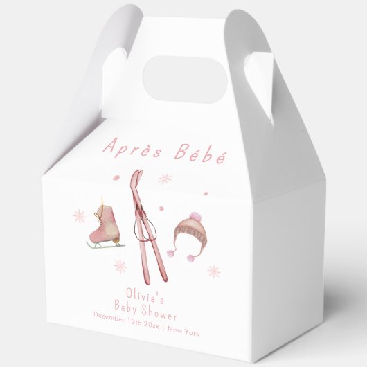 Pink Winter Woodland Après Bébé Ski Baby Shower フェイバーボックス (正面)