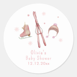 Pink Winter Woodland Après Bébé Ski Baby Shower  ラウンドシール