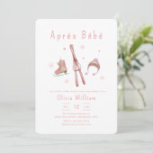 Pink Winter Woodland Après Bébé Ski Baby Shower  招待状 (スタンド正面)