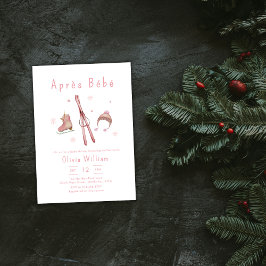 Pink Winter Woodland Après Bébé Ski Baby Shower  招待状