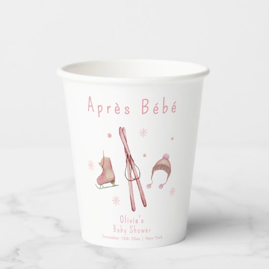 Pink Winter Woodland Après Bébé Ski Baby Shower  紙コップ (正面)