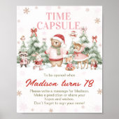 Pink Winter Woodland Birthday Time Capsule Sign ポスター (正面)