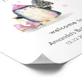 Pink Winter Woodland Penguin Baby Shower Welcome ポスター (角)
