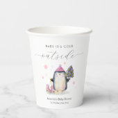 Pink Winter Woodland Skate Penguin Baby Shower  紙コップ (裏面)