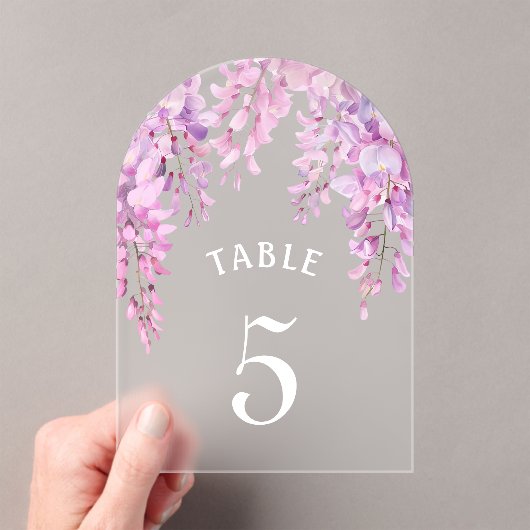 Pink Wisteria Baptism Acrylic Table Number アクリル招待状 (インサイチュ (ポータブル))