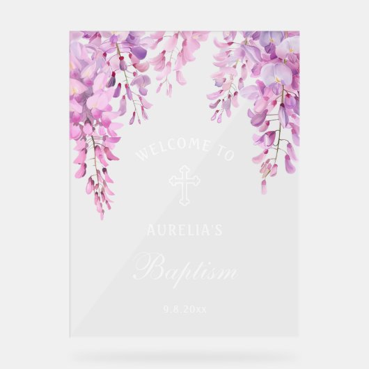 Pink Wisteria Baptism Welcome アクリルサイン (正面)