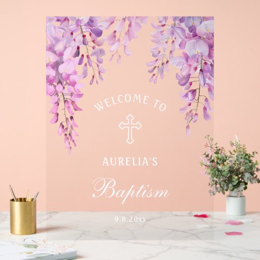 Pink Wisteria Baptism Welcome アクリルサイン (ウェディング)