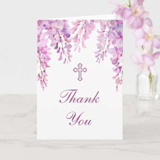 Pink Wisteria Holy Cross Religious Thank You カード (蘭)