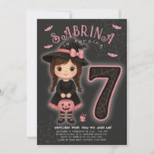 Pink Witch Halloween Birthday Invitation 招待状 (正面)