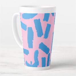Pink with Blue Brushstroke Pattern カフェラテマグ