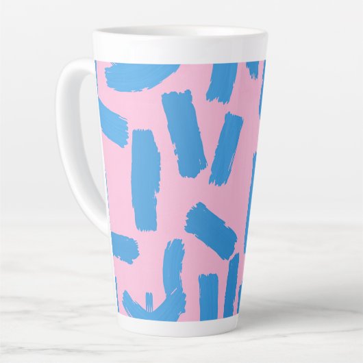 Pink with Blue Brushstroke Pattern カフェラテマグ (左アングル)