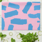 Pink with Blue Brushstroke Pattern  キッチンタオル (折り畳み)