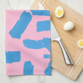 Pink with Blue Brushstroke Pattern  キッチンタオル (四つ折り)