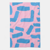 Pink with Blue Brushstroke Pattern  キッチンタオル (縦)