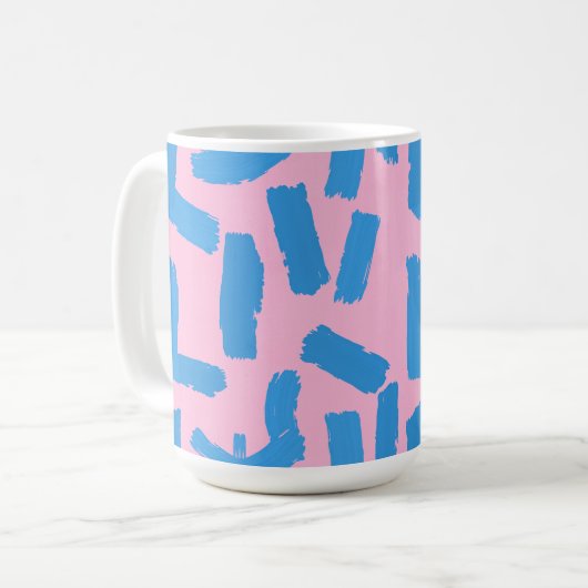 Pink with Blue Brushstroke Pattern コーヒーマグカップ (正面左)