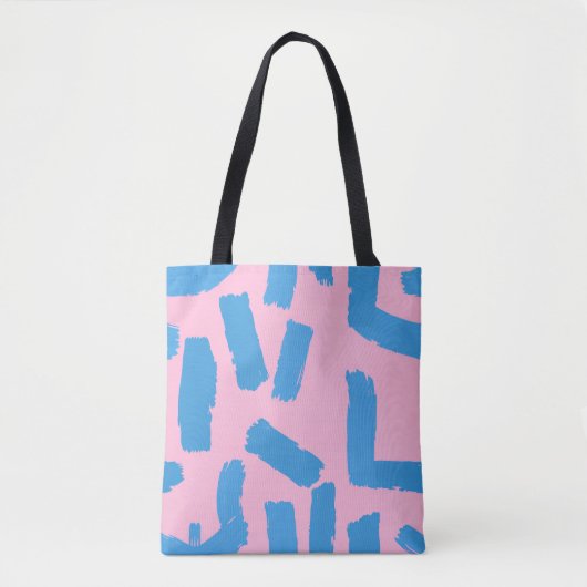 Pink with Blue Brushstroke Pattern  トートバッグ (正面)