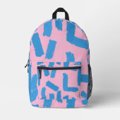 Pink with Blue Brushstroke Pattern  プリントバックパック (正面)