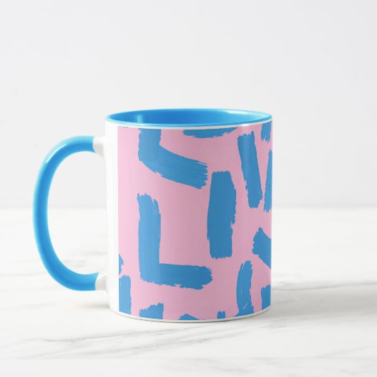 Pink with Blue Brushstroke Pattern Combo マグカップ (左)
