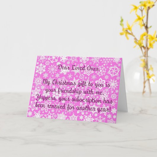 Pink with Snowflakes Snarky Christmas Card カード (黄色い花)