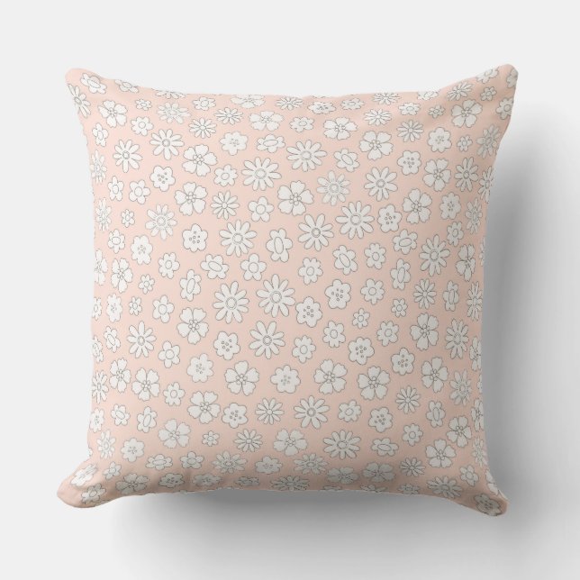 Pink with White Daisies Throw Pillow アウトドアクッション (正面)
