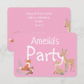 Pink Woodland Animal Birthday Party Invitation 案内状 (正面/裏面)