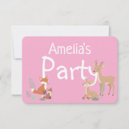 Pink Woodland Animal Birthday Party Invitation 案内状