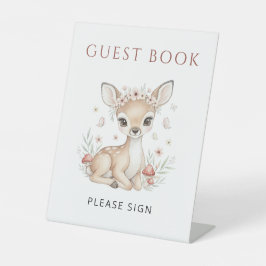 Pink Woodland Deer Girl Baby Shower Guest Book 台座サイン