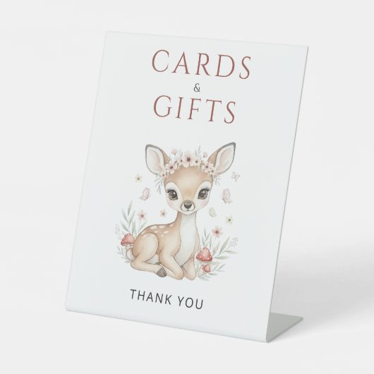 Pink Woodland Deer Girl Cards & Gifts Baby Shower 台座サイン (正面)