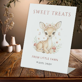 Pink Woodland Deer Girl Sweet Treats Baby Shower 台座サイン