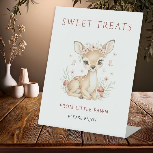 Pink Woodland Deer Girl Sweet Treats Baby Shower 台座サイン
