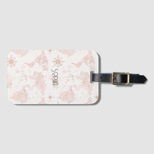 Pink World Map ラゲッジタグ (正面横)