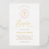 pink wreath Baptism  箔招待状 (正面)