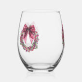 Pink Wreath Christmas Wine Glass Set ステムなしワイングラス (正面)