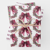 Pink Wreath Christmas Wrapping Paper Set of 3 ラッピングペーパーシート (インサイチュ)