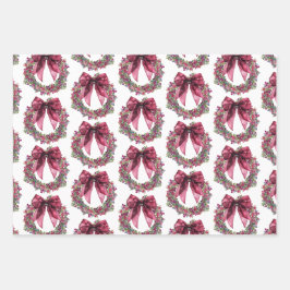 Pink Wreath Christmas Wrapping Paper Set of 3 ラッピングペーパーシート