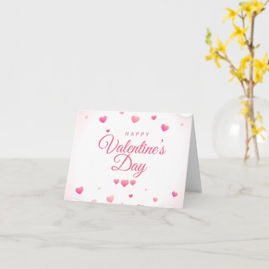 Pink  "XOXO"Hearts Happy Valentine's Day カード (黄色い花)