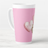Pink XOXO Leopard Print Hearts カフェラテマグ (左アングル)