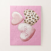 Pink XOXO Leopard Print Hearts ジグソーパズル (縦)