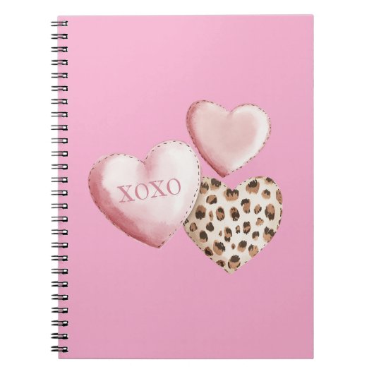 Pink XOXO Leopard Print Hearts ノートブック (正面)