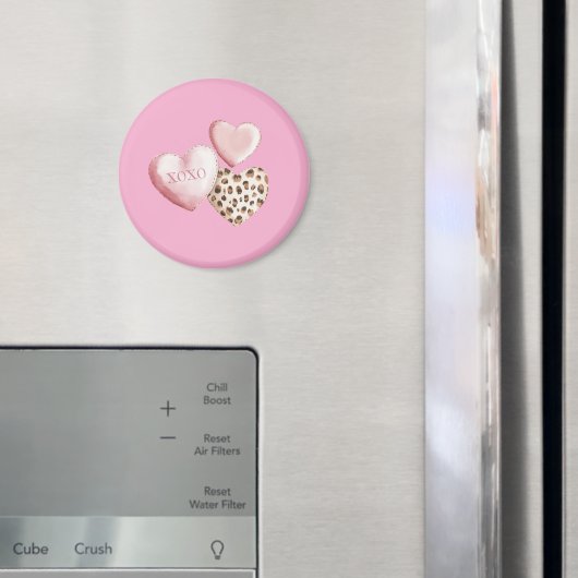 Pink XOXO Leopard Print Hearts マグネット (インサイチュ (冷蔵庫))