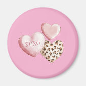 Pink XOXO Leopard Print Hearts マグネット (正面)