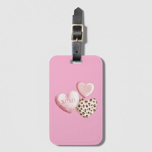 Pink XOXO Leopard Print Hearts ラゲッジタグ (正面縦)
