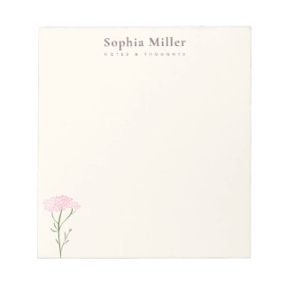 Pink Yarrow Wildflower Personalized Botanical ノートパッド