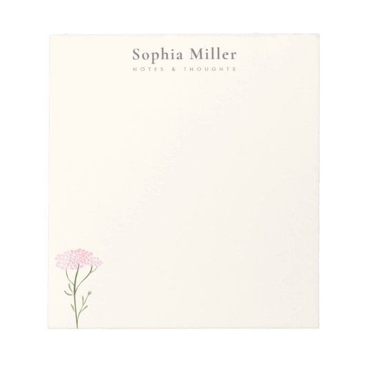 Pink Yarrow Wildflower Personalized Botanical ノートパッド (正面)