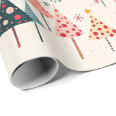 Pink, Yellow, Black, Teal Holiday Trees with Stars ラッピングペーパー (ロールコーナー)