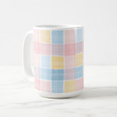 PINK YELLOW BLUE EASTER PLAID PATTERN コーヒーマグカップ (正面左)