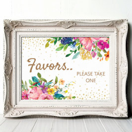Pink Yellow Blue Floral Gold Baby Shower Favors ポスター