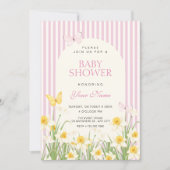 Pink yellow floral baby shower 招待状 (正面)