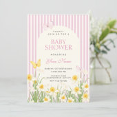 Pink yellow floral baby shower 招待状 (スタンド正面)